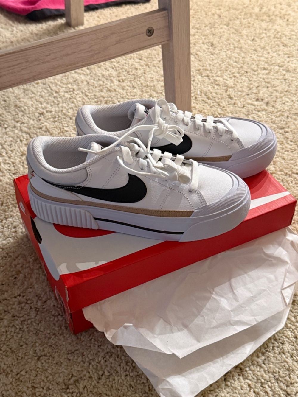 Nike Platform Low-Top Sneakers in White with Black Swoosh